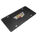 Cadillac 3d Crest Chrome Metal Logo On Real Black Carbon Fiber License Plate