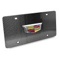 Cadillac 3d Crest Chrome Metal Logo On Real Black Carbon Fiber License Plate