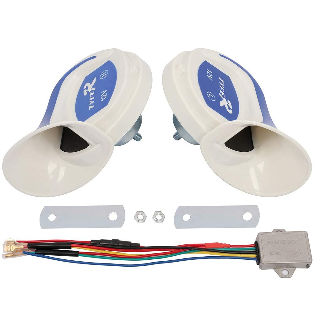 Air Horn 1 Pair 115 Db Super Loud Trumpet Electric Snail Car With 18 Sounds For 12v Trucks Cars Motorcycle Boats Golf Carts
