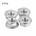 Uxcell Flange Left Hand Nuts M8x1 25mm 304 Stainless Steel Serrated Reverse For Assembling And Fastening Silver 4pcs