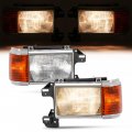 Kuafu Pair Headlight Compatible With 1987-1991 Ford Bronco F150 F250 F350 F450 Truck Headlamp Clear Lens Amber Chrome Housing