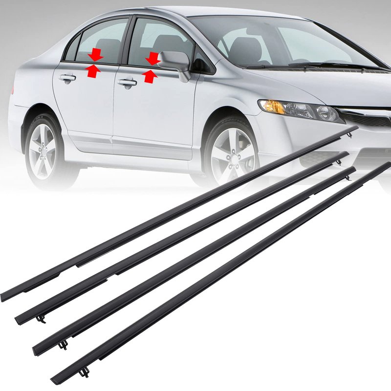 Motorfansclub 4pcs Weatherstrip Window Seal Fit For Honda Civic 2006 2007 2008 2009 2010 2011 Door Outside Trim Belt Black