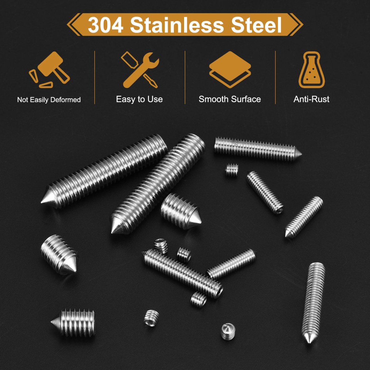 40pcs Set Screws M3x5mm 304 Stainless Steel Cone Point Hex Socket Grub For Machinery Home Repairs And Fixtures Silver
