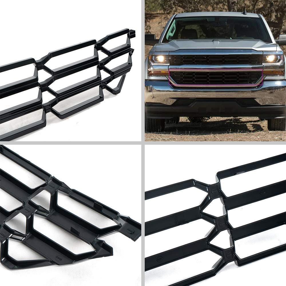 Front Bumper Grille Insert For Chevy Silverado 1500 2016 2018 Black Grill Skin Guard Snap On Lower And Upper Set
