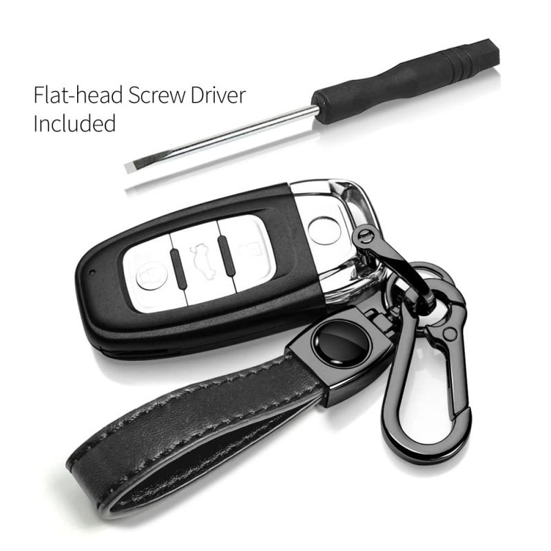 Ford F-150 Logo In Black On Leather Loop-strap Dark Gunmetal Hook Key Chain