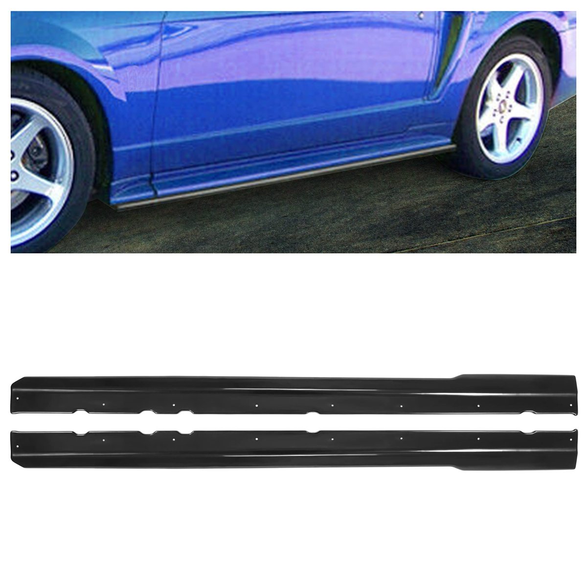 Side Skirts Rocker Panel Extension Splitter Body Kit For 1999-2004 Ford Mustang Mda Style 2 Door Models Black Abs Plastic