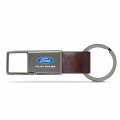 Ipick Image Made For Ford Platinum Brown Leather Strap Gunmetal Pull-out Metal Premium Key Chain