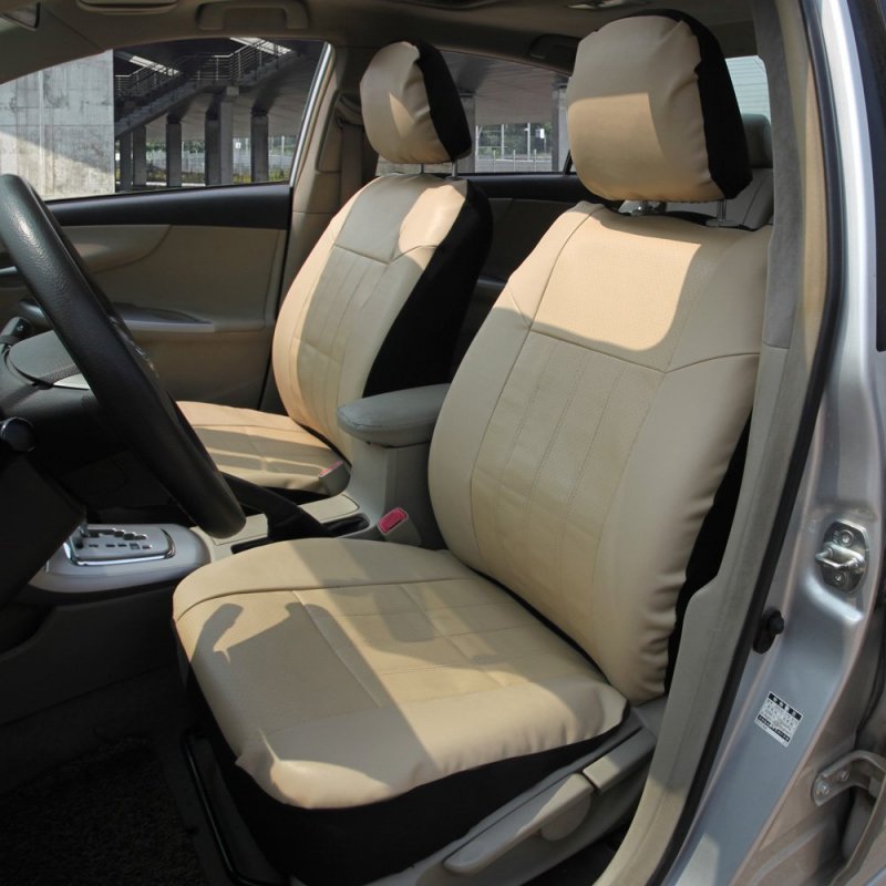 Leader Accessories Auto Low Back Leather Front Car Seat Covers Beige With Airbag Universal 2 Fronts Protector