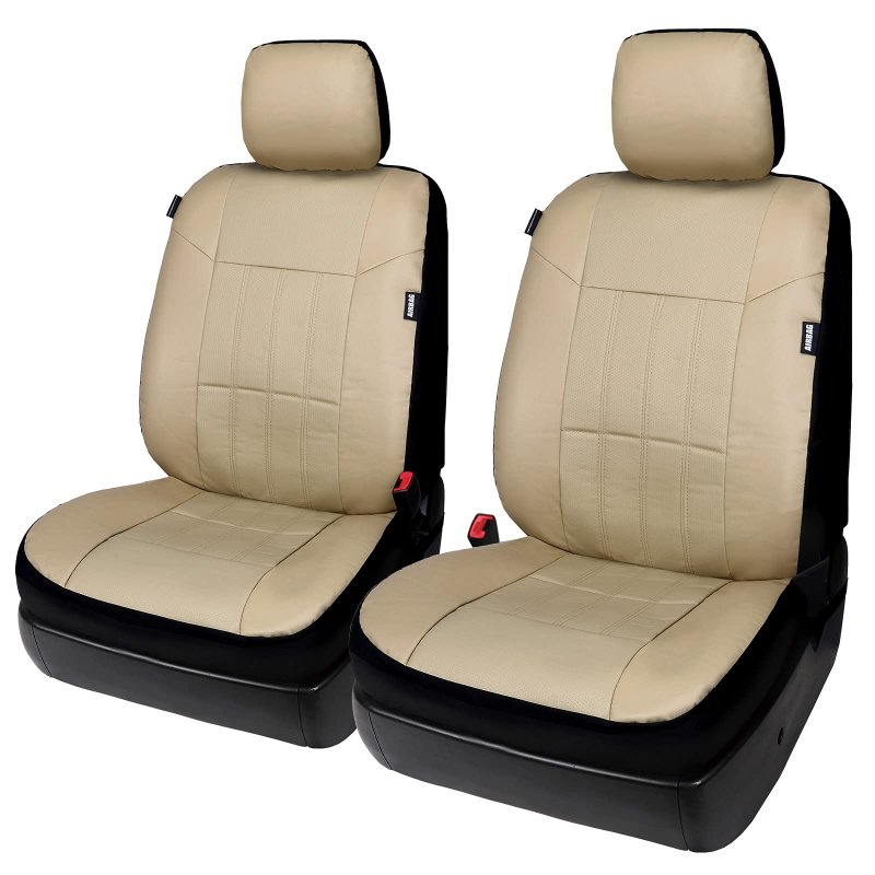 Leader Accessories Auto Low Back Leather Front Car Seat Covers Beige With Airbag Universal 2 Fronts Protector