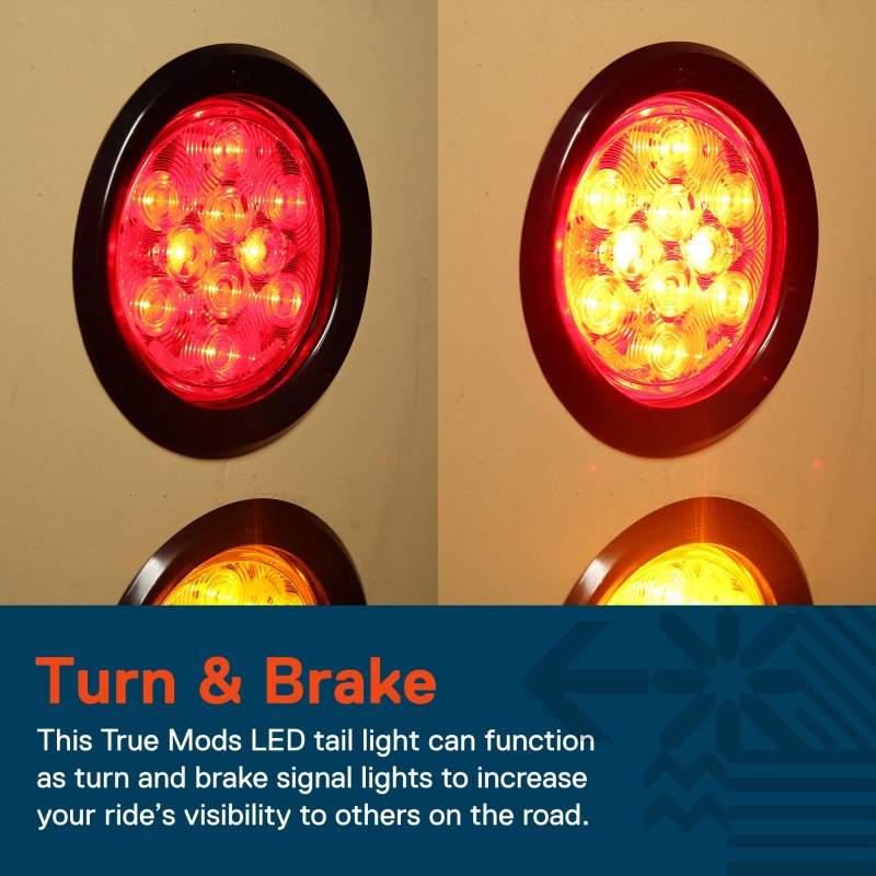 True Mods 4 Round Red Led Trailer Tail Lights Dot Certified Grommet Plug Included Ip67 Waterproof Turn Stop Brake For Rv Trucks
