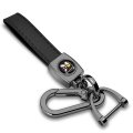 Dodge Scat-pack Logo In Black On Leather Loop-strap Dark Gunmetal Hook Key Chain 