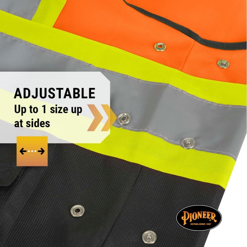 Pioneer Safety Vest Hi Vis Reflective Solid Neon 8 Pockets Zipper Adjustable For Construction Traffic Survey Work A Multiple