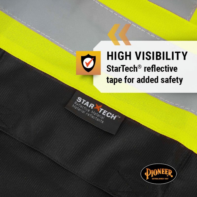 Pioneer Safety Vest Hi Vis Reflective Solid Neon 8 Pockets Zipper Adjustable For Construction Traffic Survey Work A Multiple