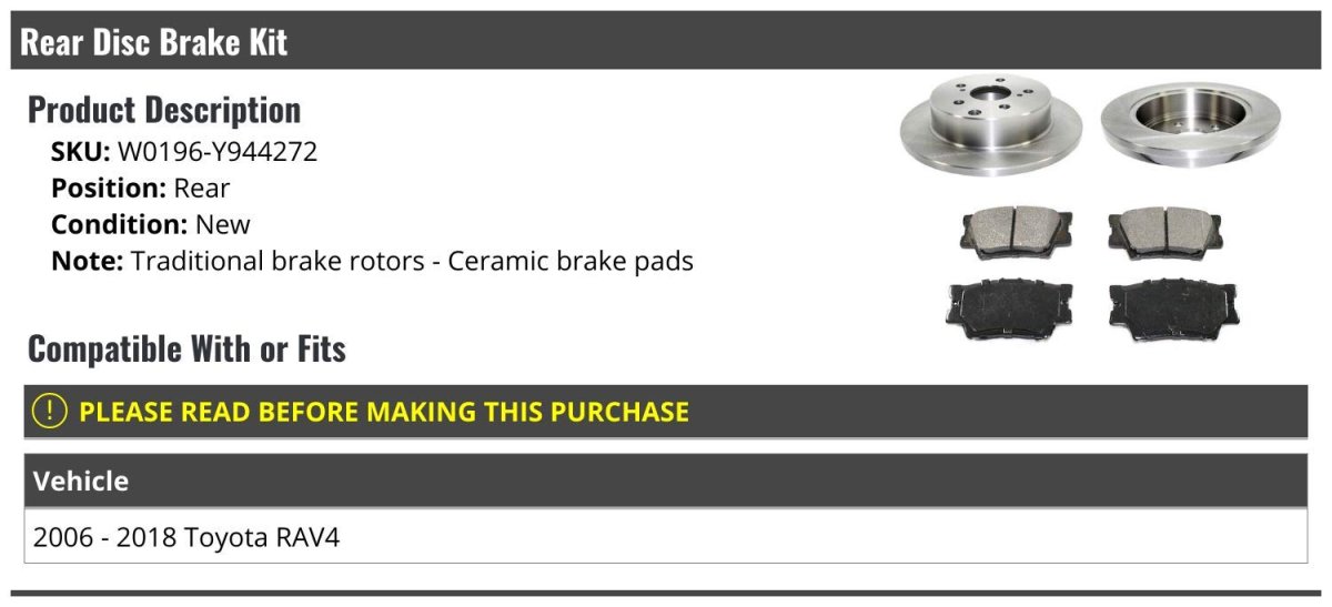 Rear Ceramic Disc Brake Pad And Rotor Kit For 2006 2018 Toyota Rav4 Position Traditional Rotors Pads