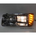 Headlight With Amber Led Turn Signal Light And Chrome Bezel Back Housing Base Driver Side Fit 1989-2003 Freightliner Fld 112