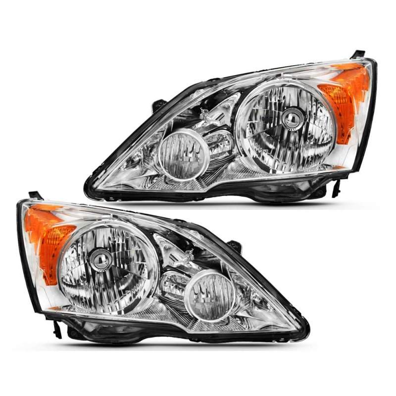 Pair Headlights For Honda 07-11 Cr-v Front Driver And Passenger Side Assembly Clear Amber Lens Halogen Dustproof