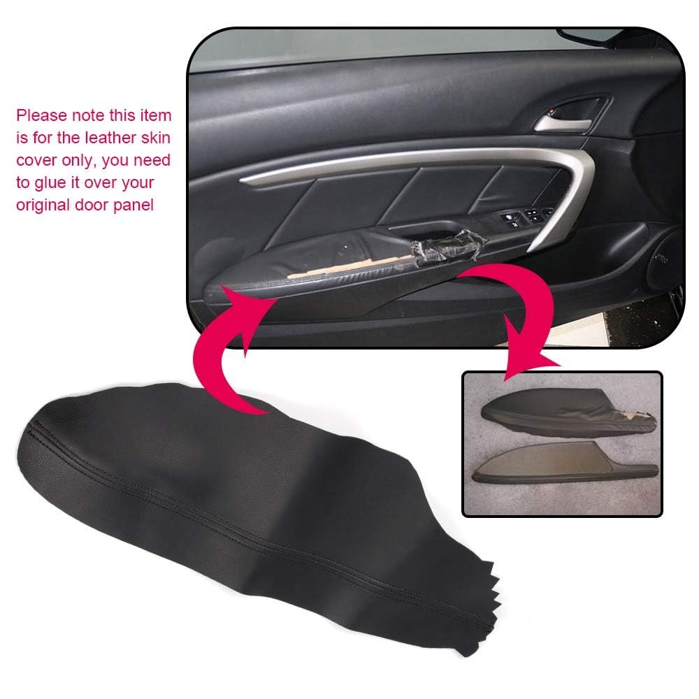 2pcs Leather Front Door Panels Armrest Cover Skin For Honda Accord Sedan 2008-2012 Black Only Fit Coupe 2 Doors