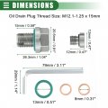 Motoforti Universal Oil Drain Plug Self Tapping Oversize Piggyback Thread Repair Kit M12 1-1 25 X 15mm Stainless Steel Silver