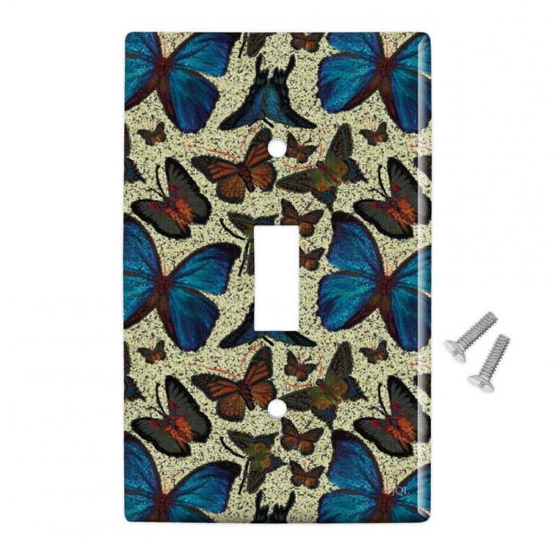 Butterflies Blue Exotic Pattern Plastic Wall Decor Toggle Light Switch Plate Cover