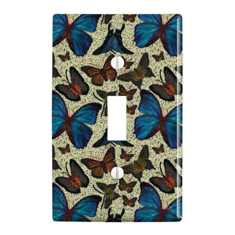 Butterflies Blue Exotic Pattern Plastic Wall Decor Toggle Light Switch Plate Cover