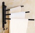 Elloallo Oil Rubbed Bronze Swing Out Towel Racks For Bathroom Holder Wall Mounted Bars With Hooks 3-arm 