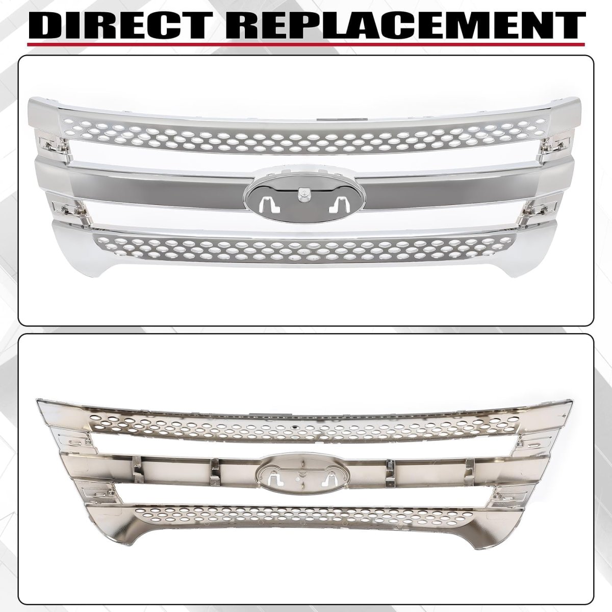 Hecasa Front Grille For 2011-2015 Ford Explorer Chrome Grill Insert Plastic Abs Silvery