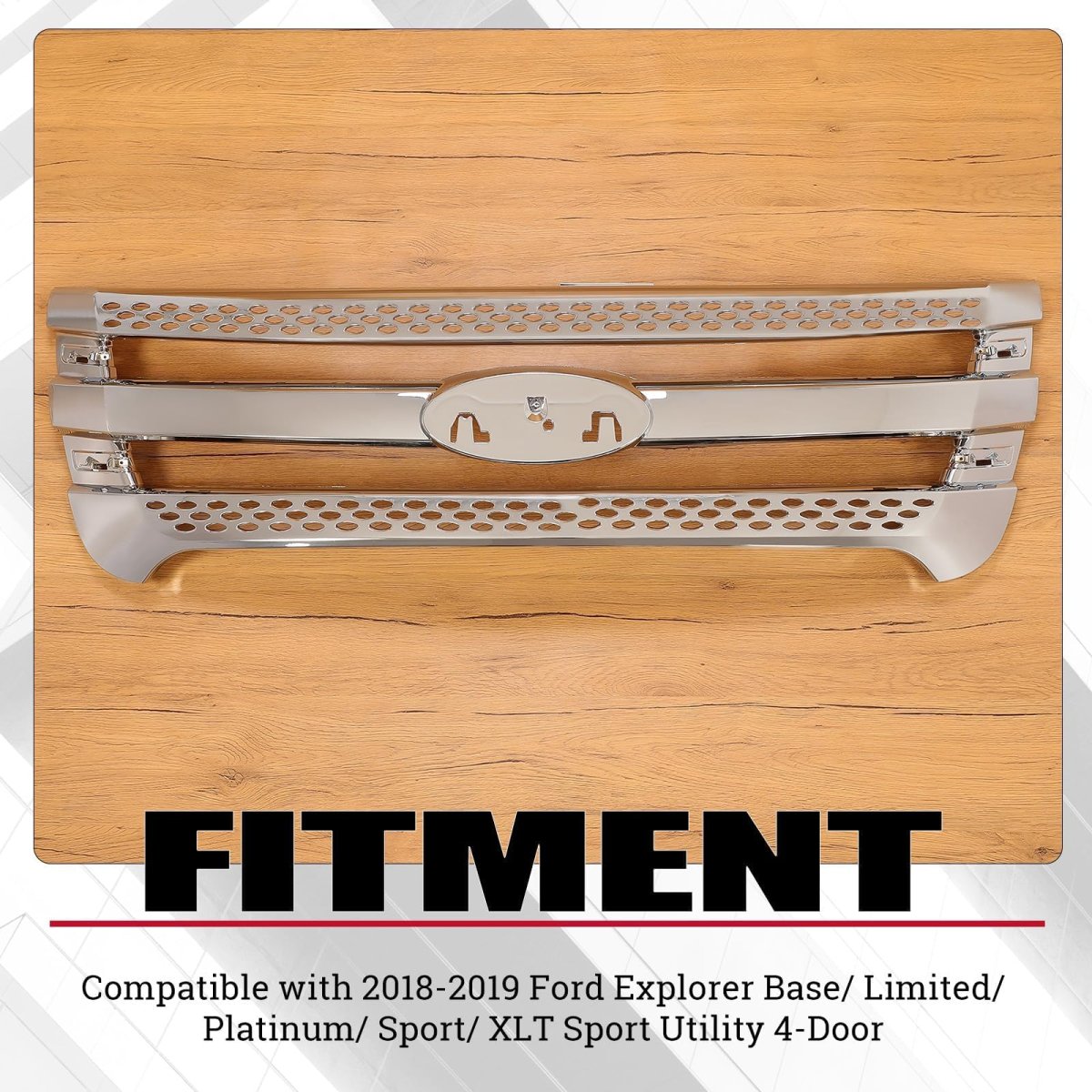 Hecasa Front Grille For 2011-2015 Ford Explorer Chrome Grill Insert Plastic Abs Silvery