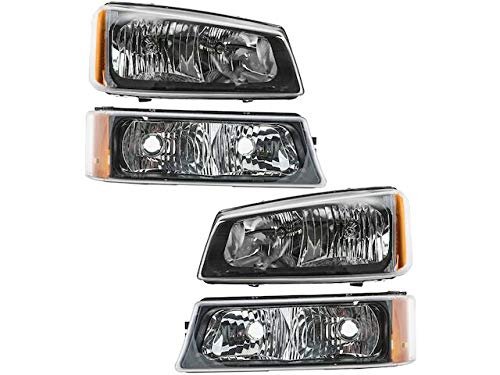 Headlight Assembly And Parking Light Kit 4 Piece Set For 2003 To 2006 Chevy Silverado 2500 Hd Direct Fit Replacement Dot Sae