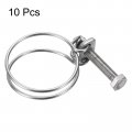 Uxcell 10pcs Double Wire Hose Clamp 36-40mm Adjustable Stainless Steel Clips With M6 Bolt For Dust Collection Pump Pipe