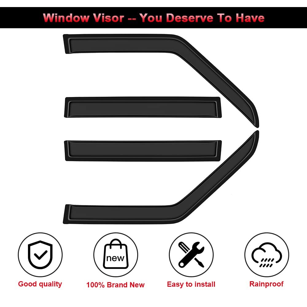 Side Window Deflectors For 1984 To 2001 Jeep Cherokee Smoked Polycarbonate Rain Guards 4 Piece Set Outside Mount Tape On Wind