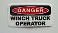 3 Danger Winch Truck Operator Hard Hat Helmet Stickers 1 X 2 