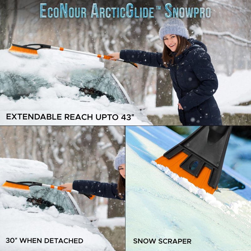 Extendable Ice Scraper And Snow Brush For Car Windshield 43 In Telescopic 3 Part Detachable Broom Trucks Suv Orange 2 Pack