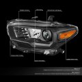 Black Housing Amber Corner Projector Headlight Head Lamps Tool Kit Compatible With Tacoma 16-20