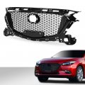 G-plus Gloss Black Honeycomb Front Bumper Upper Grille Compatible With Mazda 3 Axela 2017-2018 Abs Painted