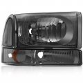 Ocpty Headlight Assembly Pair Replacement Ford Super Duty For F-250 For F-350 F-450 F-550 1999-2004 Excursion 2000-2004 Chrome