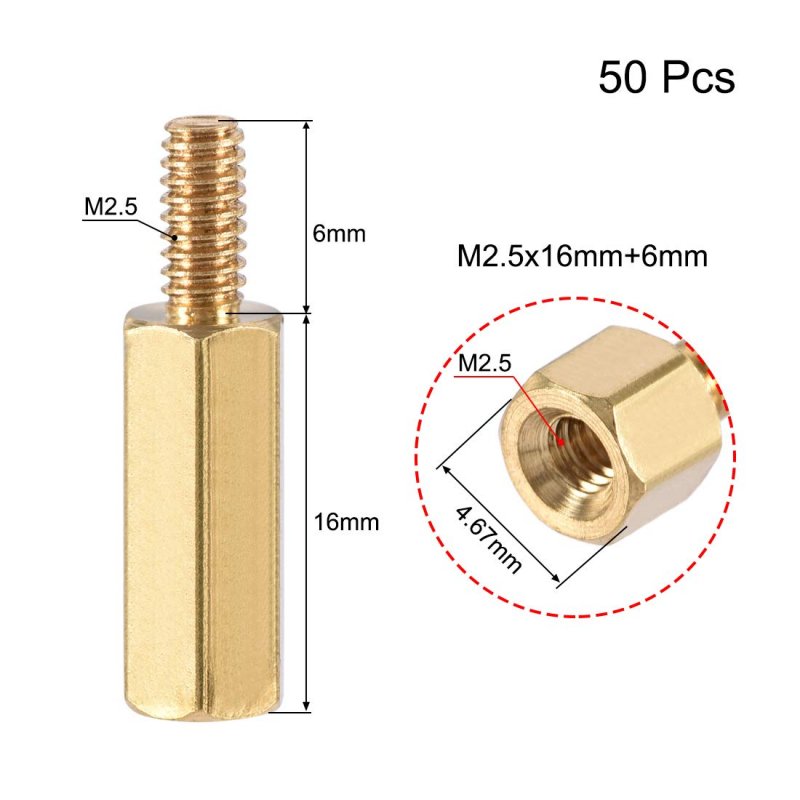 M2 5x16mm 6mm Male Female Brass Hex Pcb Motherboard Spacer Standoff For Fpv Drone Quadcopter Computer And Circuit Board 50