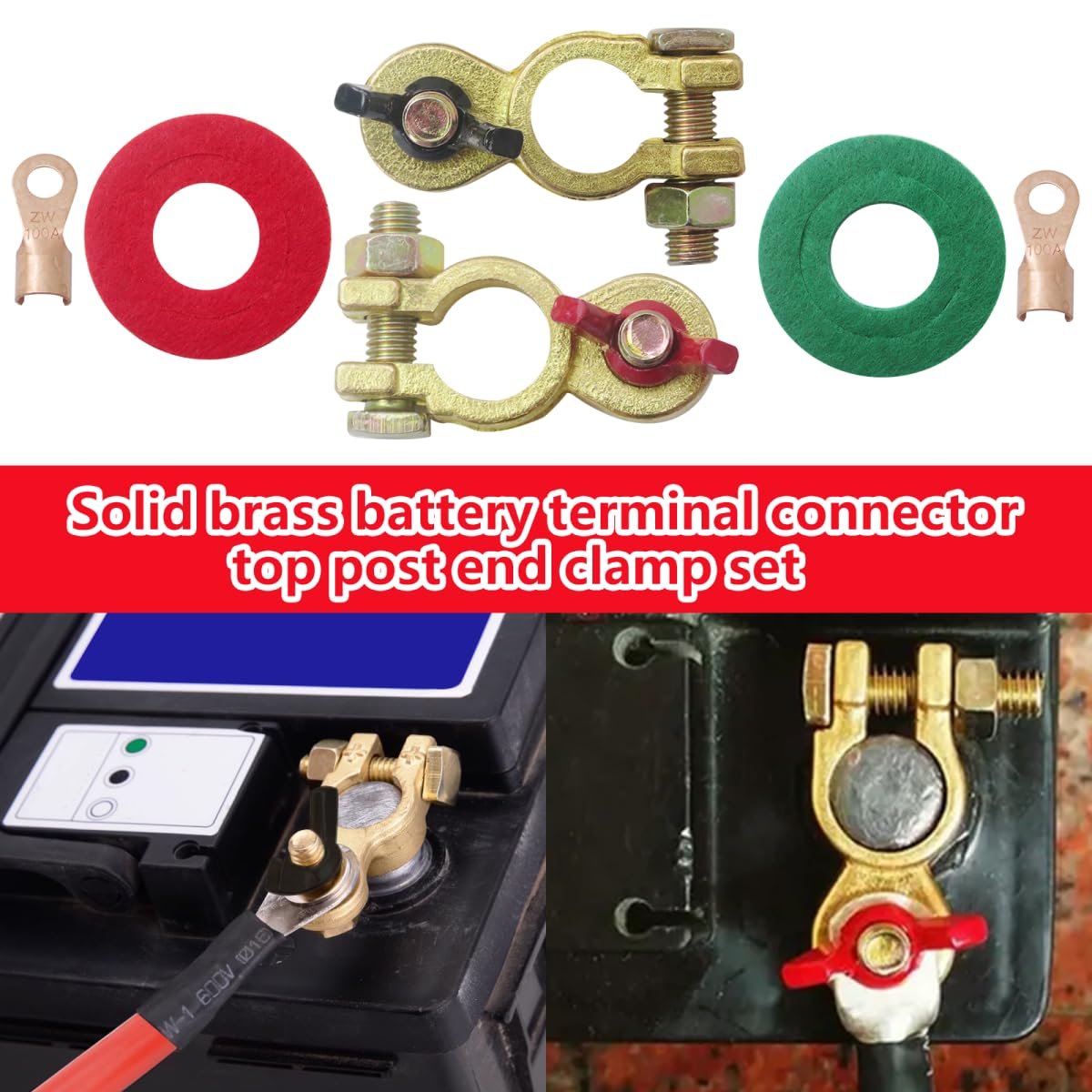 Solid Brass Marine Battery Terminal Connectors Top Post For 12v 24v Automotive Boat Car Rv Accessories Wire Cable Ends Pure
