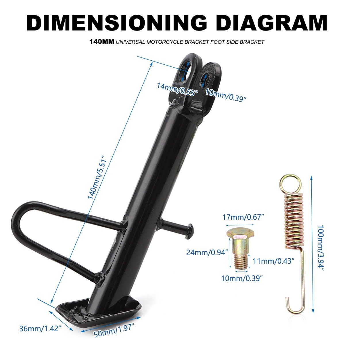 Motorcycle Kickstand Dirt Bike Sidestand Iron Material With Spring And Hardware Screws 14cm Length Black Color Mh-side-stand-17