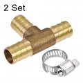 Uxcell Barb Hose Fitting 12mm Od Tee T Shape Pipe Connector Brass 2pcs With 6pcs 9-16mm Clamps