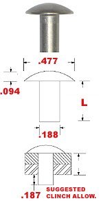 An455-ad6-8 Solid Aluminum Brazier Head Rivets 3 16 In Diameter X 1 2 Length Plain Finish 215 Pieces