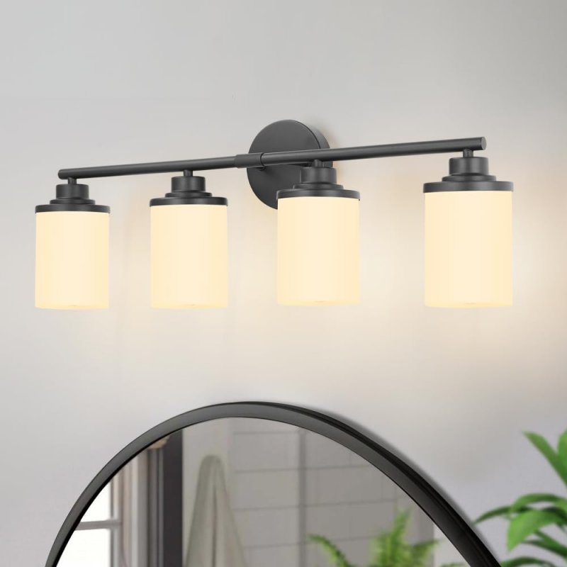 Halialumi Bathroom Light Fixtures 4light Matte Blacks Frosted Vanity