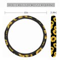 Geprint Stylish Art Floral Print Car Accessories Set For Women Includes Non-slip Neoprene Steering Wheel Cover Best Grip And