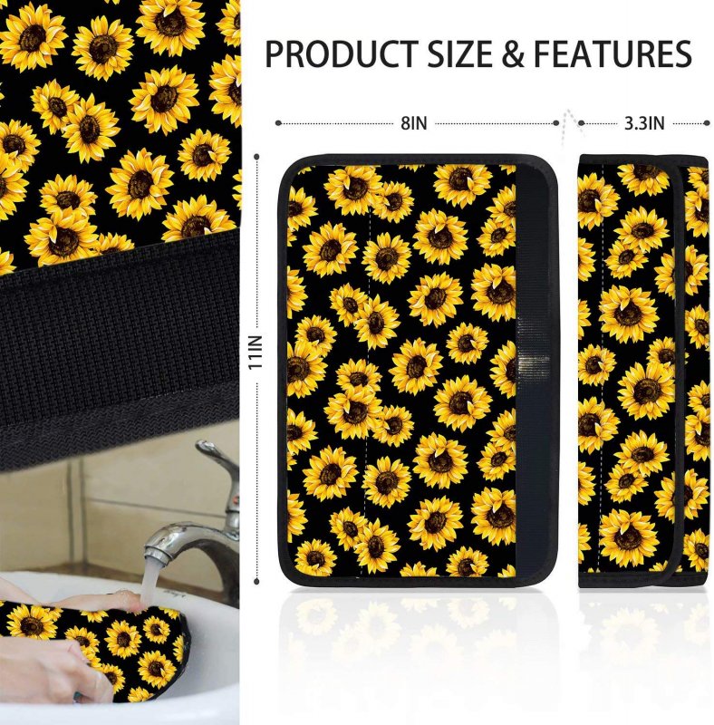 Geprint Stylish Art Floral Print Car Accessories Set For Women Includes Non-slip Neoprene Steering Wheel Cover Best Grip And