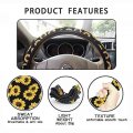 Geprint Stylish Art Floral Print Car Accessories Set For Women Includes Non-slip Neoprene Steering Wheel Cover Best Grip And