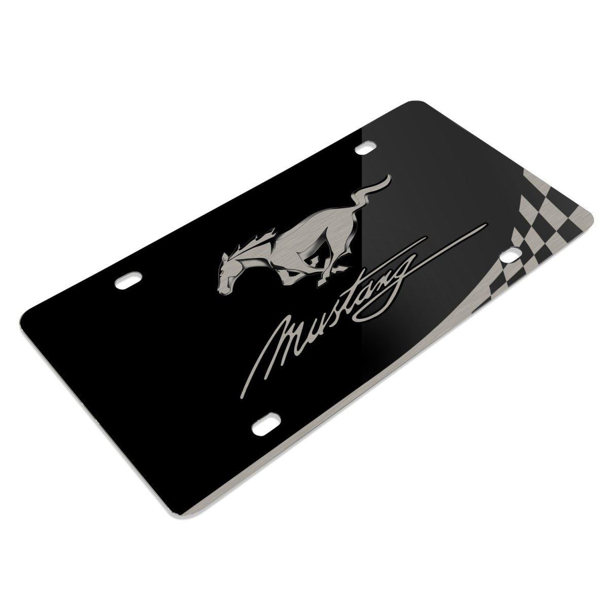 Ford Mustang Script Laser Mark Checker Stripe Matt Look Black Acrylic License Plate 11 88 In X 6 Official Licensed Plfd Abl01