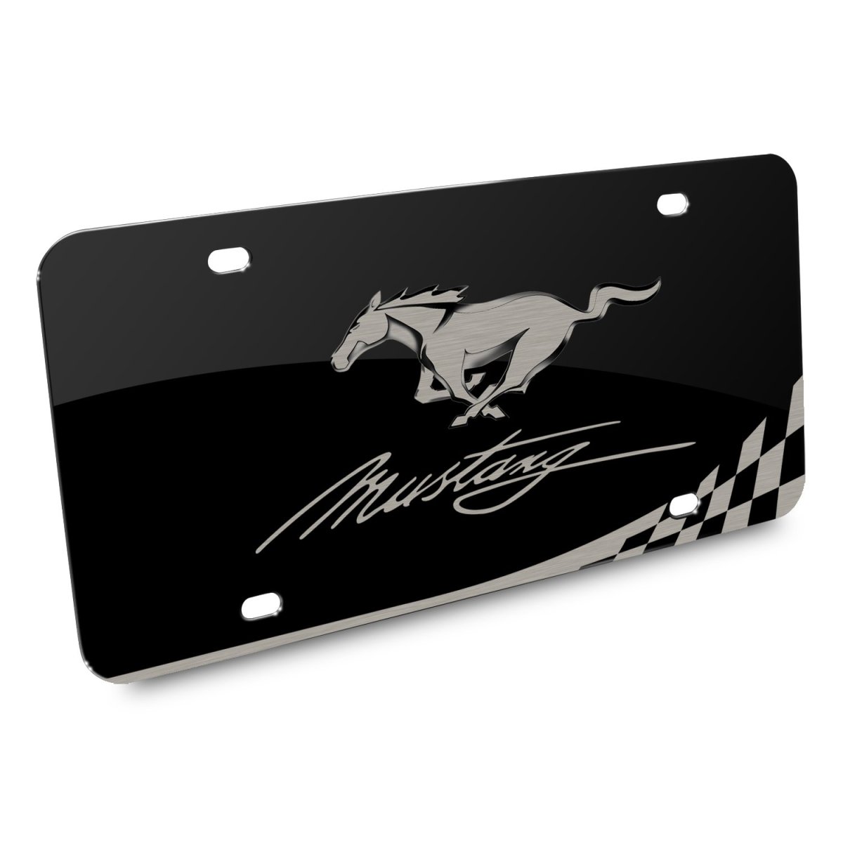 Ford Mustang Script Laser Mark Checker Stripe Matt Look Black Acrylic License Plate 11 88 In X 6 Official Licensed Plfd Abl01