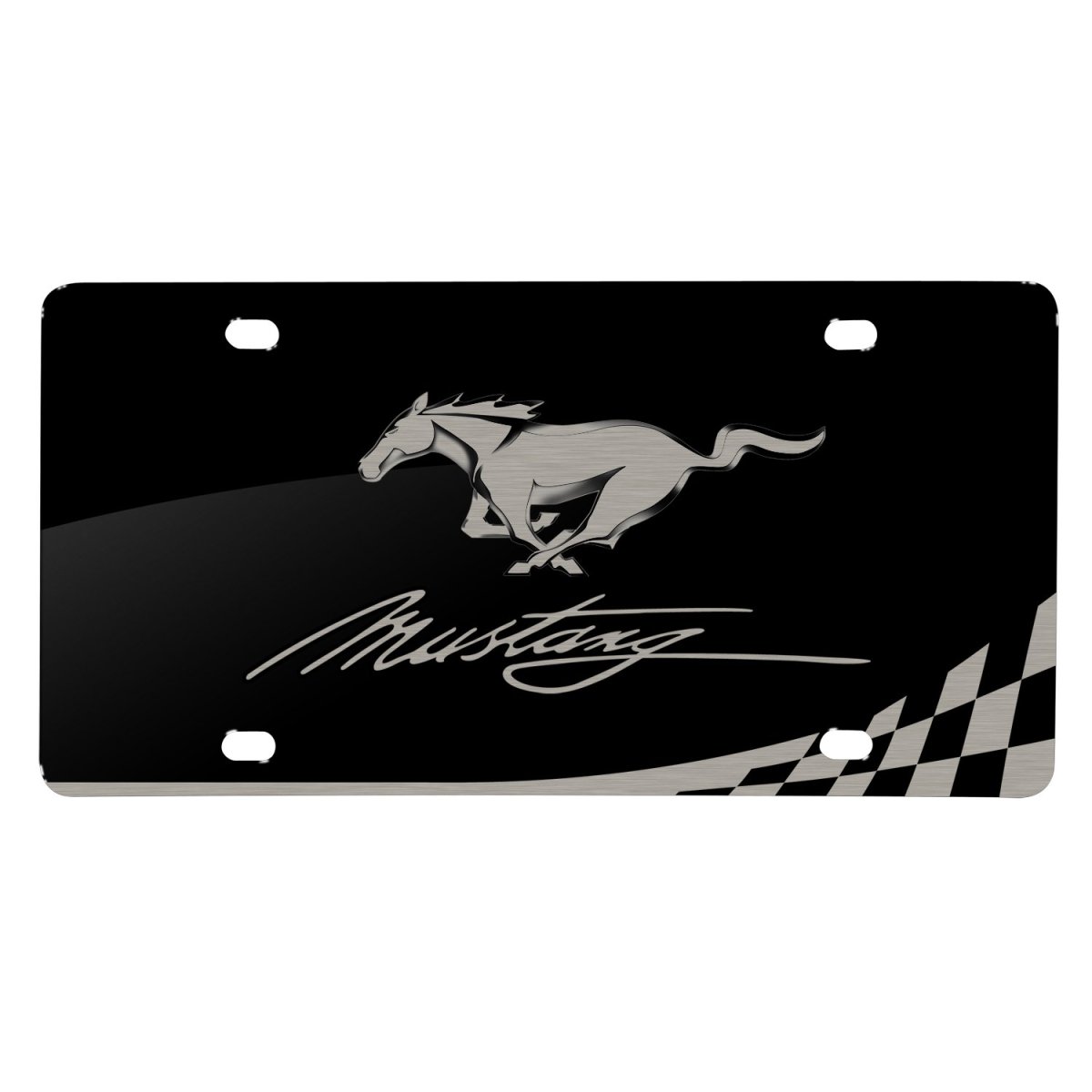 Ford Mustang Script Laser Mark Checker Stripe Matt Look Black Acrylic License Plate 11 88 In X 6 Official Licensed Plfd Abl01