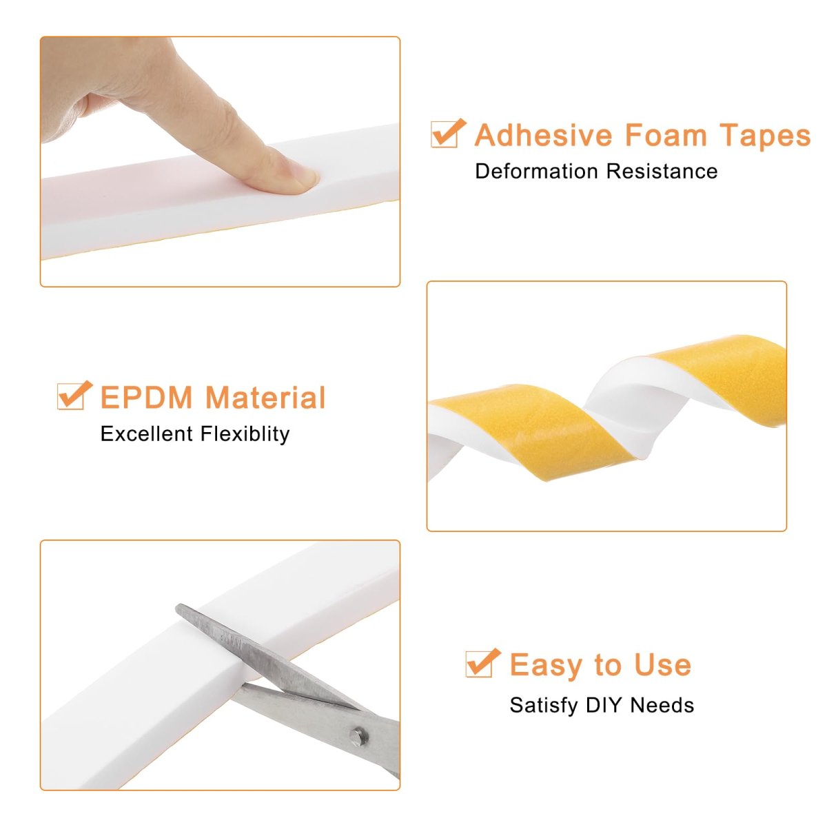 2 Rolls Foam Weather Stripping 1 Wide X 16 Thick 4 Ft Door Seal Adhesive Tape White Insulation Strip For Window