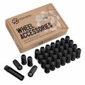 32pcs Black Spline Lug Nuts 14x2 Threads Coarse 2 Inch Length Cone Taper Seat Includes 1 Socket Key Tool Compatible With Ford
