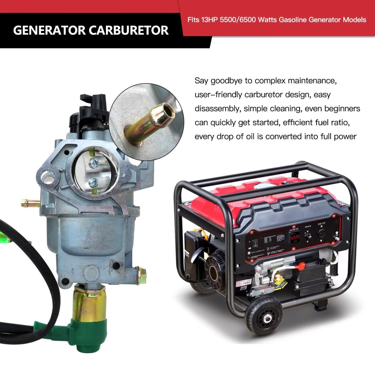Generator Carburetor For Harbor Freight Chicago Electric 98838 98839 13hp 5500 6500 Watts Gasoline Models